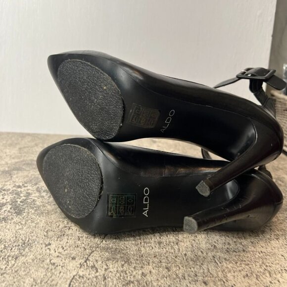 Aldo Black Pointy Toe Ankle Buckle Stiletto Heels Size 8.5 - Picture 6 of 13